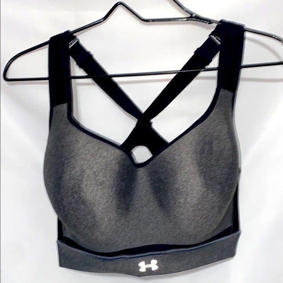 UNDER ARMOUR SPORTS BRA SIZE 36DD ADJUSTABLE CRISS CROSS STAPS BLACK GRAY CLEAN - Picture 1 of 10